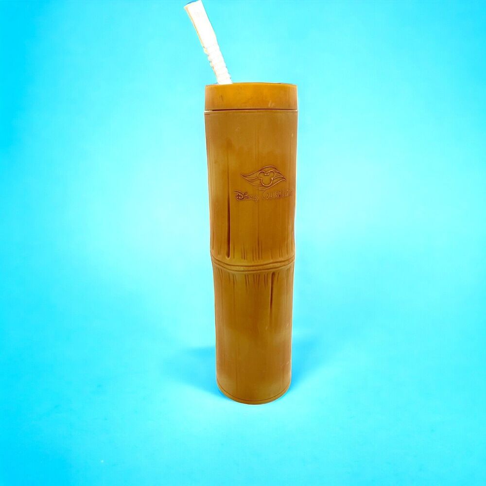 GENUINE Disney Cruise Line Sipper Cup Castaway Cay Island Bamboo Luau Tiki 10.5”